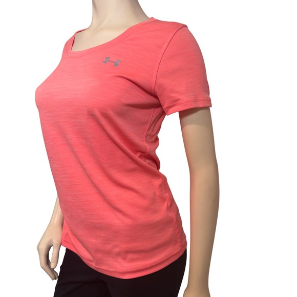 Under Armour HeatGear Womens Medium Coral Pink Short Sleeve Loose Fit T-Shirt - Picture 3 of 8